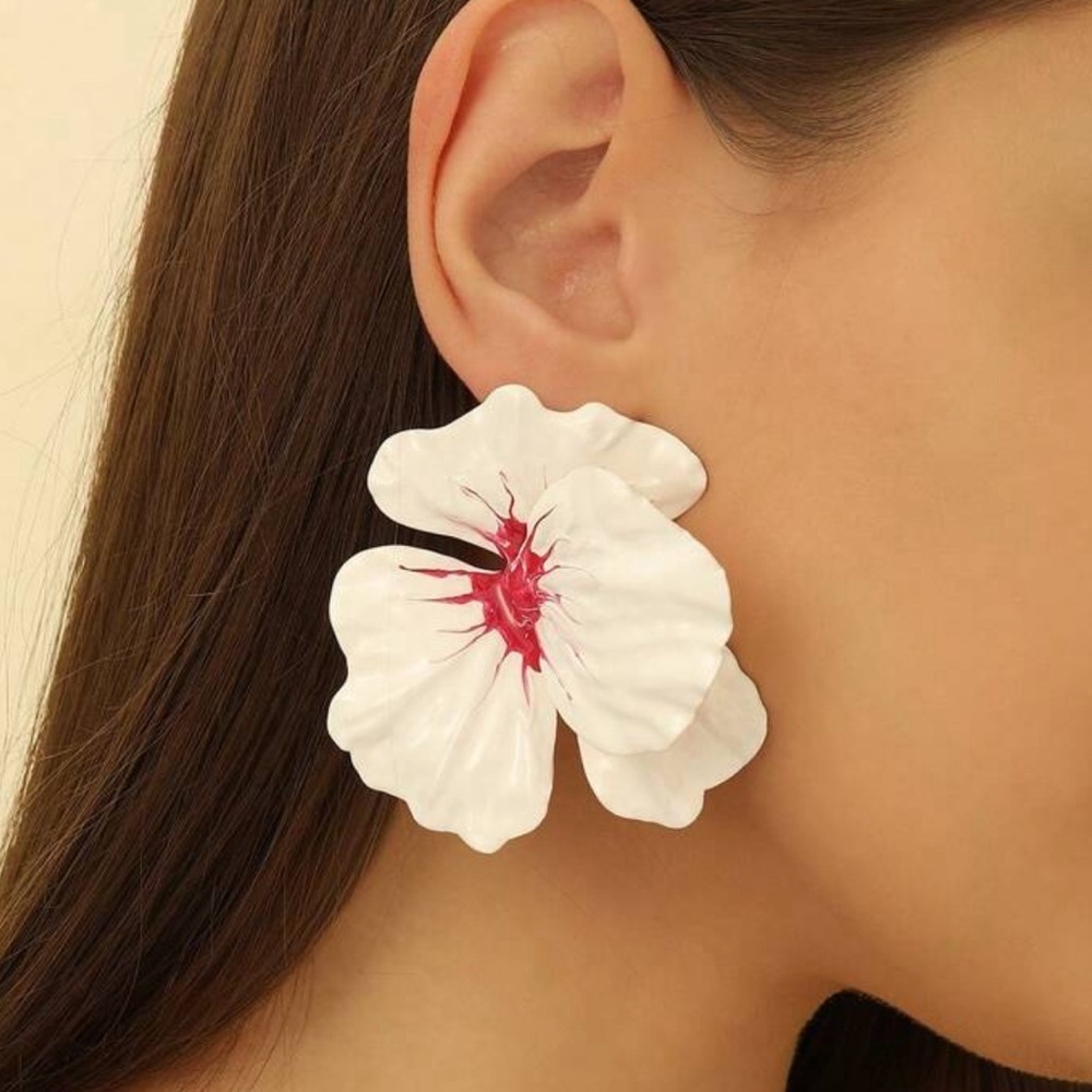 Enameled orchid flower earrings white pink 🌸🌸🌸✨✨✨ New